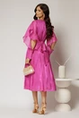 Rochie midi fucsia de ocazie din voal peliculizat cu cordon detasabil, 2, dyfashion.ro