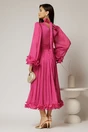 Rochie midi fucsia de ocazie din voal peliculizat cu maneci ample cu volanase, 2, dyfashion.ro