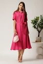 Rochie midi fucsia din bumbac in clos cu cordon in talie, 3, dyfashion.ro