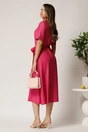 Rochie midi fucsia din bumbac in clos cu cordon in talie, 2, dyfashion.ro
