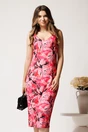 Rochie midi fucsia din lycra cu croi drept si imprimeu lila, 1, dyfashion.ro