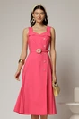 Rochie midi fucsia din poplin cu nasturi si curea in talie, 1, dyfashion.ro