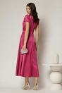 Rochie midi fucsia din satin cu aplicatie in talie si decolteu adanc, 2, dyfashion.ro