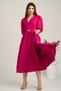 Rochie midi fucsia din stofa clos cu maneci din voal- LaDonna, 4, dyfashion.ro