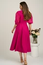 Rochie midi fucsia din stofa clos cu maneci din voal- LaDonna, 2, dyfashion.ro