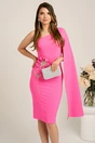 Rochie midi fucsia din stofa conica cu o maneca lunga si un umar gol- LaDonna, 1, dyfashion.ro