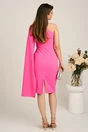 Rochie midi fucsia din stofa conica cu o maneca lunga si un umar gol- LaDonna, 2, dyfashion.ro