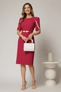 Rochie midi fucsia din stofa cu croi conic si detalii ivory la maneci, 3, dyfashion.ro