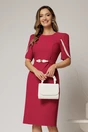 Rochie midi fucsia din stofa cu croi conic si detalii ivory la maneci, 1, dyfashion.ro