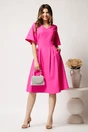 Rochie midi fucsia din stofa in clini cu pliuri si buzunare, 3, dyfashion.ro
