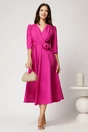 Rochie midi fucsia din stofa in clos cu floare in talie, 3, dyfashion.ro