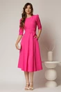 Rochie midi fucsia din stofa in clos cu floare in talie, 3, dyfashion.ro