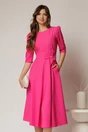 Rochie midi fucsia din stofa in clos cu floare in talie, 1, dyfashion.ro
