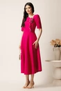Rochie midi fucsia din stofa in clos cu floare si margelute- LaDonna, 3, dyfashion.ro