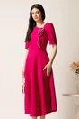 Rochie midi fucsia din stofa in clos cu floare si margelute- LaDonna, 1, dyfashion.ro
