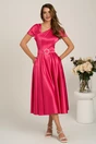 Rochie midi fucsia din tafta subtire in clos cu cordon in talie, 4, dyfashion.ro