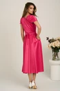 Rochie midi fucsia din tafta subtire in clos cu cordon in talie, 2, dyfashion.ro