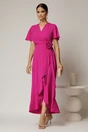 Rochie midi fucsia din triplu voal cu croi petrecut, 1, dyfashion.ro