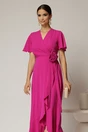 Rochie midi fucsia din triplu voal cu croi petrecut, 3, dyfashion.ro