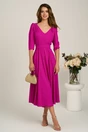 Rochie midi fucsia din triplu voal in clos cu cordon in talie, 4, dyfashion.ro