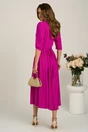 Rochie midi fucsia din triplu voal in clos cu cordon in talie, 2, dyfashion.ro