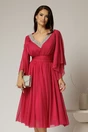 Rochie midi fucsia din tull cu decolteu in V si strassuri aplicate pe linia decolteului, 1, dyfashion.ro