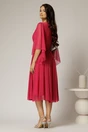 Rochie midi fucsia din tull cu decolteu in V si strassuri aplicate pe linia decolteului, 2, dyfashion.ro