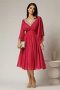Rochie midi fucsia din tull cu decolteu in V si strassuri aplicate pe linia decolteului, 3, dyfashion.ro