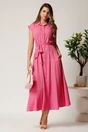 Rochie midi fucsia din viscoza cu nasturi si cordon, 3, dyfashion.ro