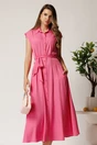 Rochie midi fucsia din viscoza cu nasturi si cordon, 1, dyfashion.ro