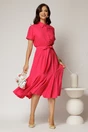 Rochie midi fucsia din viscoza in clos cu nasturi si cordon, 3, dyfashion.ro