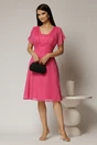 Rochie midi fucsia din voal cu buline si maneci scurte petrecute, 3, dyfashion.ro
