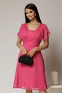 Rochie midi fucsia din voal cu buline si maneci scurte petrecute, 1, dyfashion.ro