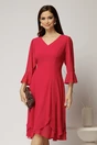 Rochie midi fucsia din voal cu croi lejer si decolteu in V, 1, dyfashion.ro