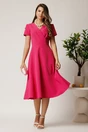 Rochie midi fucsia din voal in clos cu decolteu petrecut, 3, dyfashion.ro