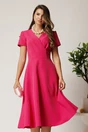 Rochie midi fucsia din voal in clos cu decolteu petrecut, 1, dyfashion.ro
