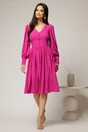 Rochie midi fucsia din voal plin cu nasturi pe bust, 3, dyfashion.ro