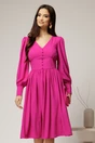 Rochie midi fucsia din voal plin cu nasturi pe bust, 1, dyfashion.ro