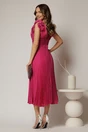 Rochie midi fucsia din voal plisat cu decolteu V si volanase la maneci, 2, dyfashion.ro