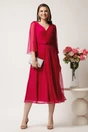 Rochie midi fucsia in din matase naturala cu maneci evazate- Leonard Collection, 3, dyfashion.ro