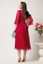 Rochie midi fucsia in din matase naturala cu maneci evazate- Leonard Collection, 2, dyfashion.ro