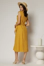 Rochie midi galben mustar din bumbac fara maneci cu cordon in talie, 2, dyfashion.ro