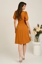 Rochie midi galben mustar din crep in clini cu floare la bust- Moze, 2, dyfashion.ro