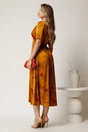 Rochie midi galben mustar din satin cu talie marcata, 2, dyfashion.ro