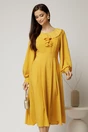 Rochie midi galben mustar din voal plin cu volanase la bust, 1, dyfashion.ro