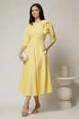 Rochie midi galbena clos cu funda ampla pe umar si cordon detasabil, 3, dyfashion.ro