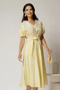 Rochie midi galbena cu buline de zi si guler brodat, 1, dyfashion.ro