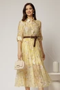Rochie midi galbena cu imprimeuri din tencel, 1, dyfashion.ro