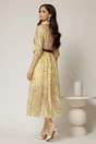 Rochie midi galbena cu imprimeuri din tencel, 2, dyfashion.ro