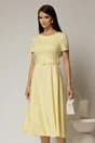 Rochie midi galbena cu maneca scurta si curea in talie cu adaos de viscoza, 1, dyfashion.ro